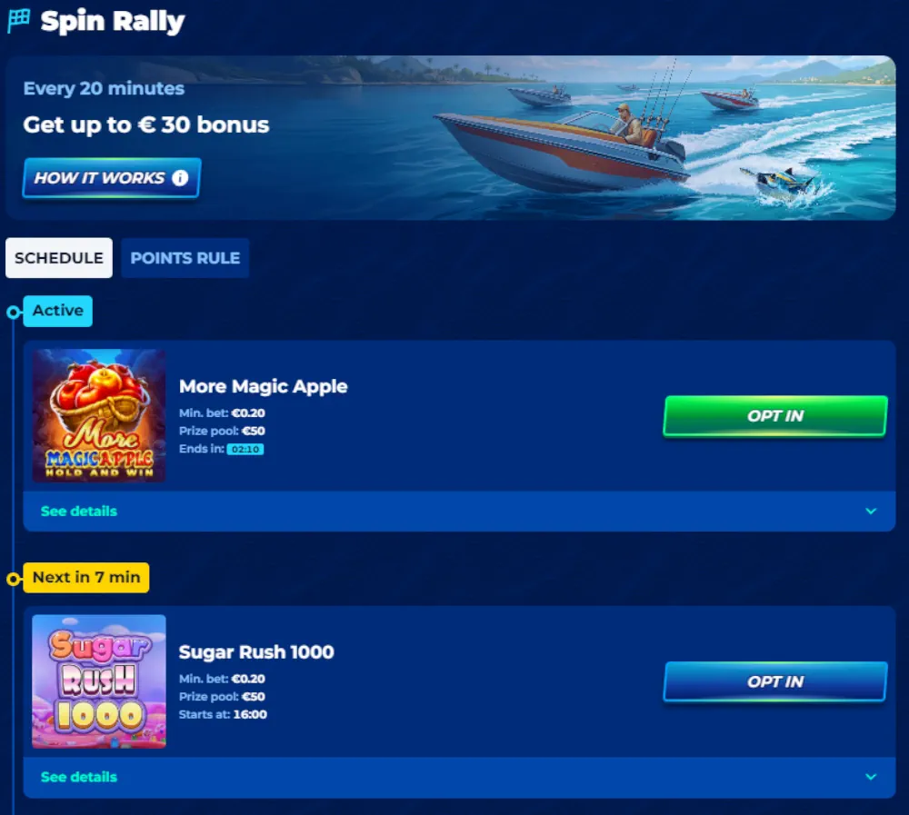 BassBet Spin Rally Rangliste und aktuelle große Gewinnstatistiken.